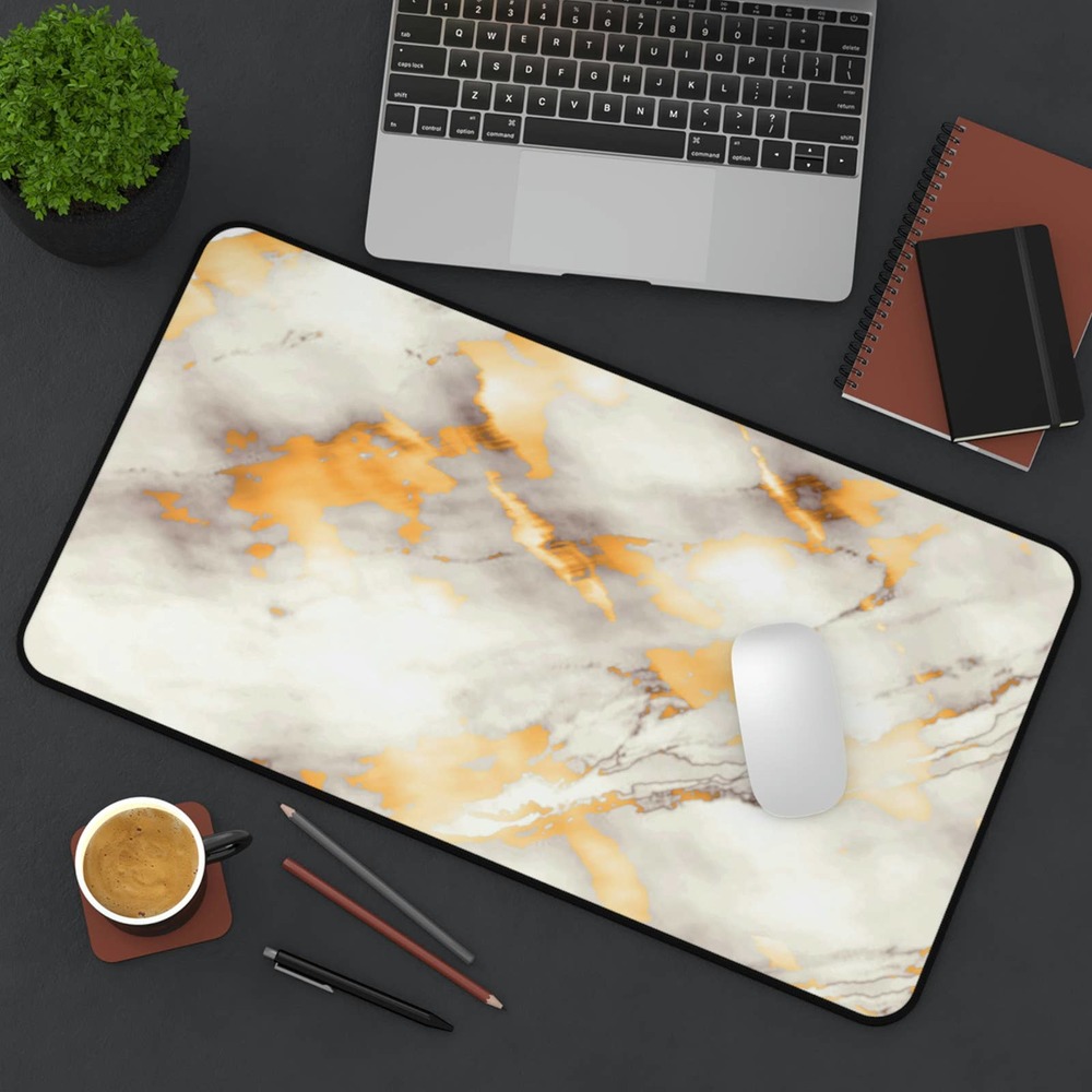 White Gold Marble Design Keyboard Pad | Laptop Mat | XL Large Mousepad